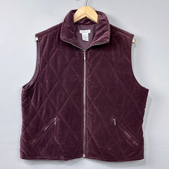 Vintage 90s Talbots Vest Sz XL Dark Plum Purple Velveteen Quilted Fall Layering - Picture 1 of 10